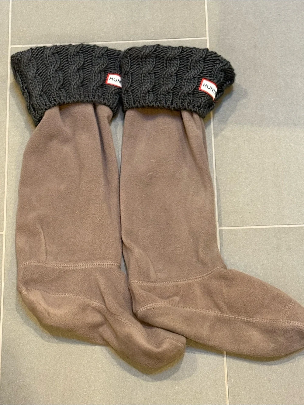 Hunter Grey Fleece Sock Liners with Charcoal Knit Cuffs